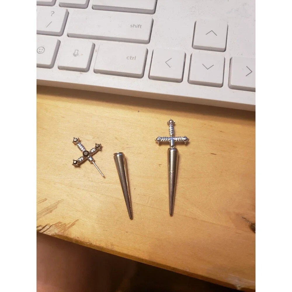 Silver Rhinestones DAGGER Earrings Halloween Gothic Stab